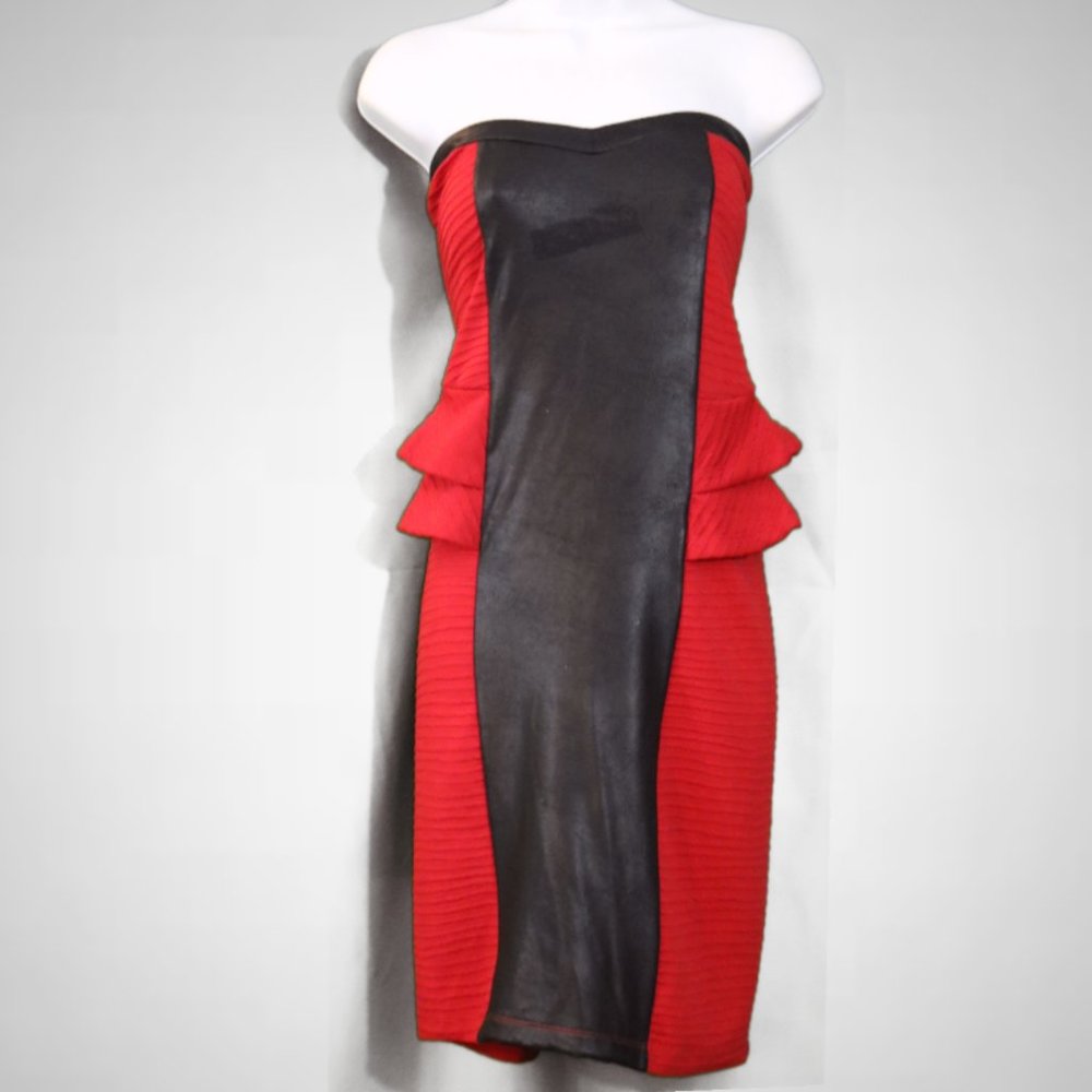 Plus Size - Red & Black Strapless Dress